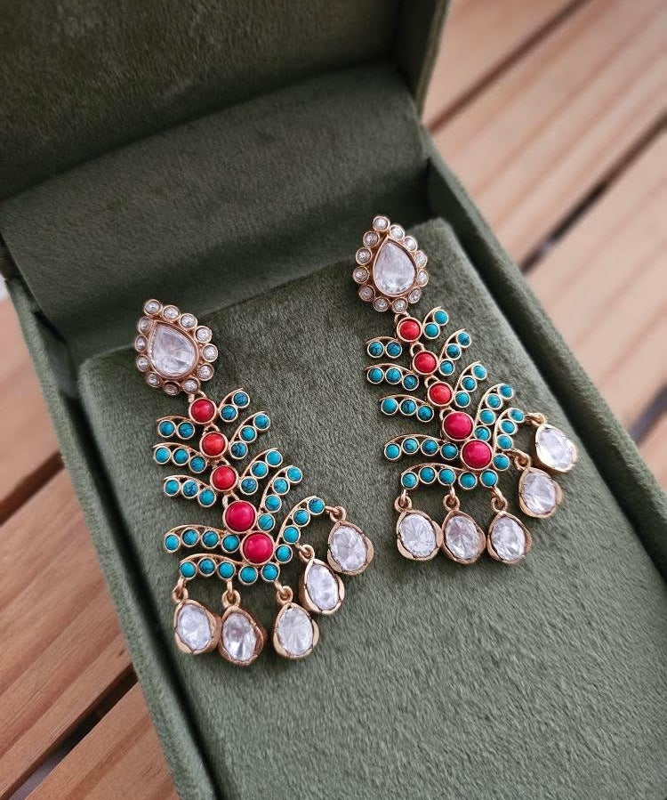 Waterfall handcrafted polki earrings