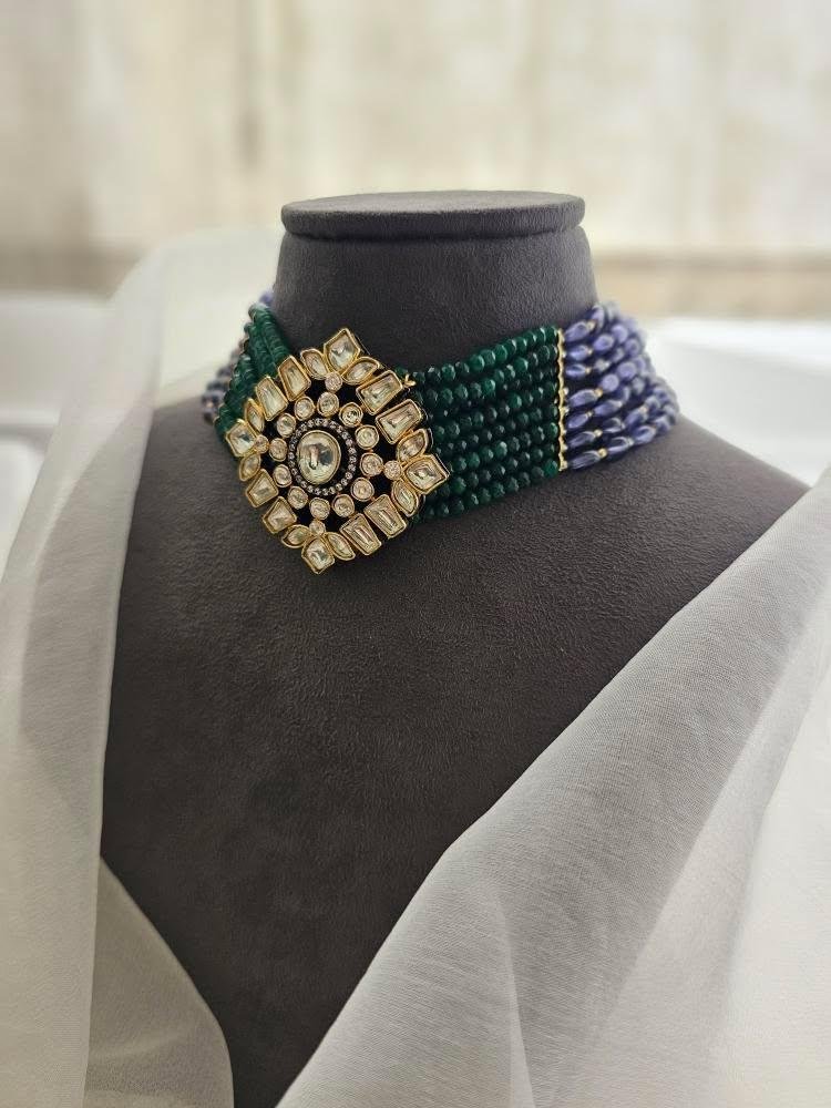 Raang pearl and polki choker