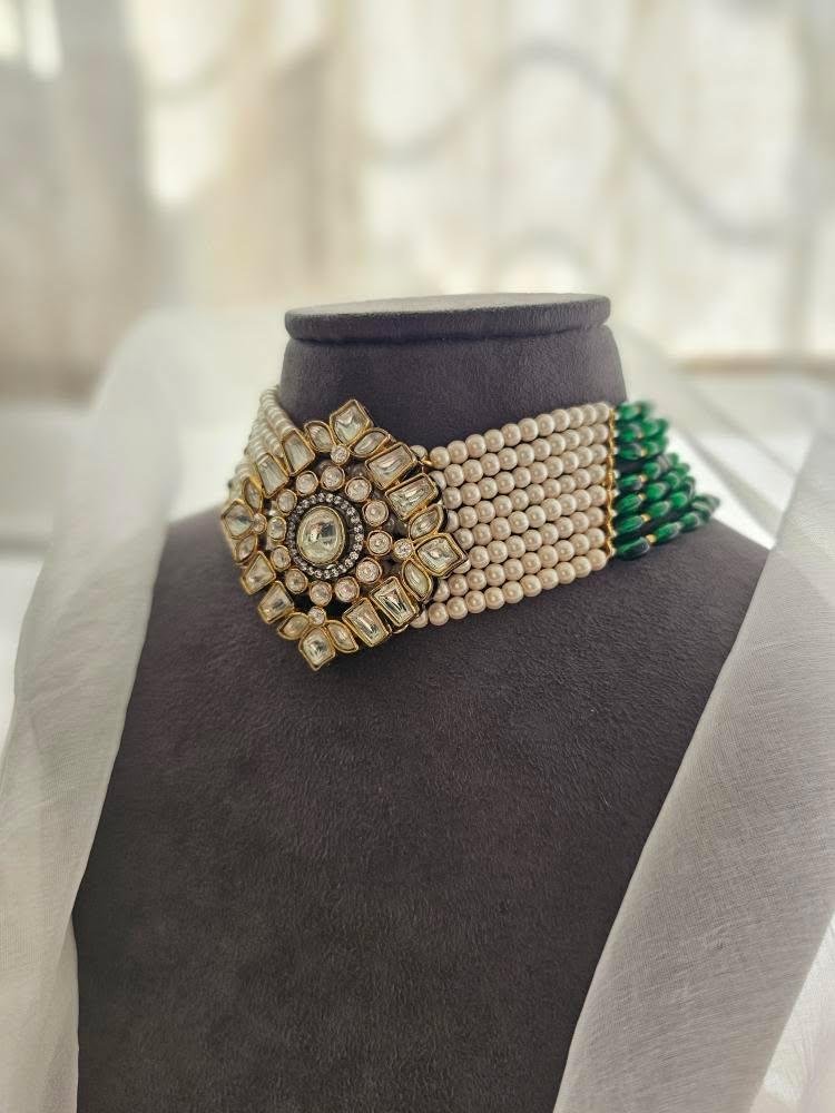 Raang pearl and polki choker
