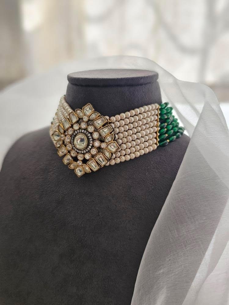 Raang pearl and polki choker