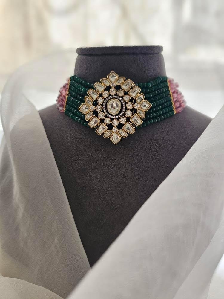 Raang pearl and polki choker