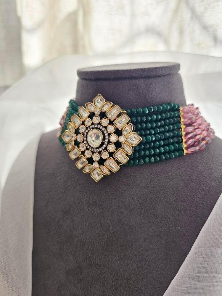 Raang pearl and polki choker