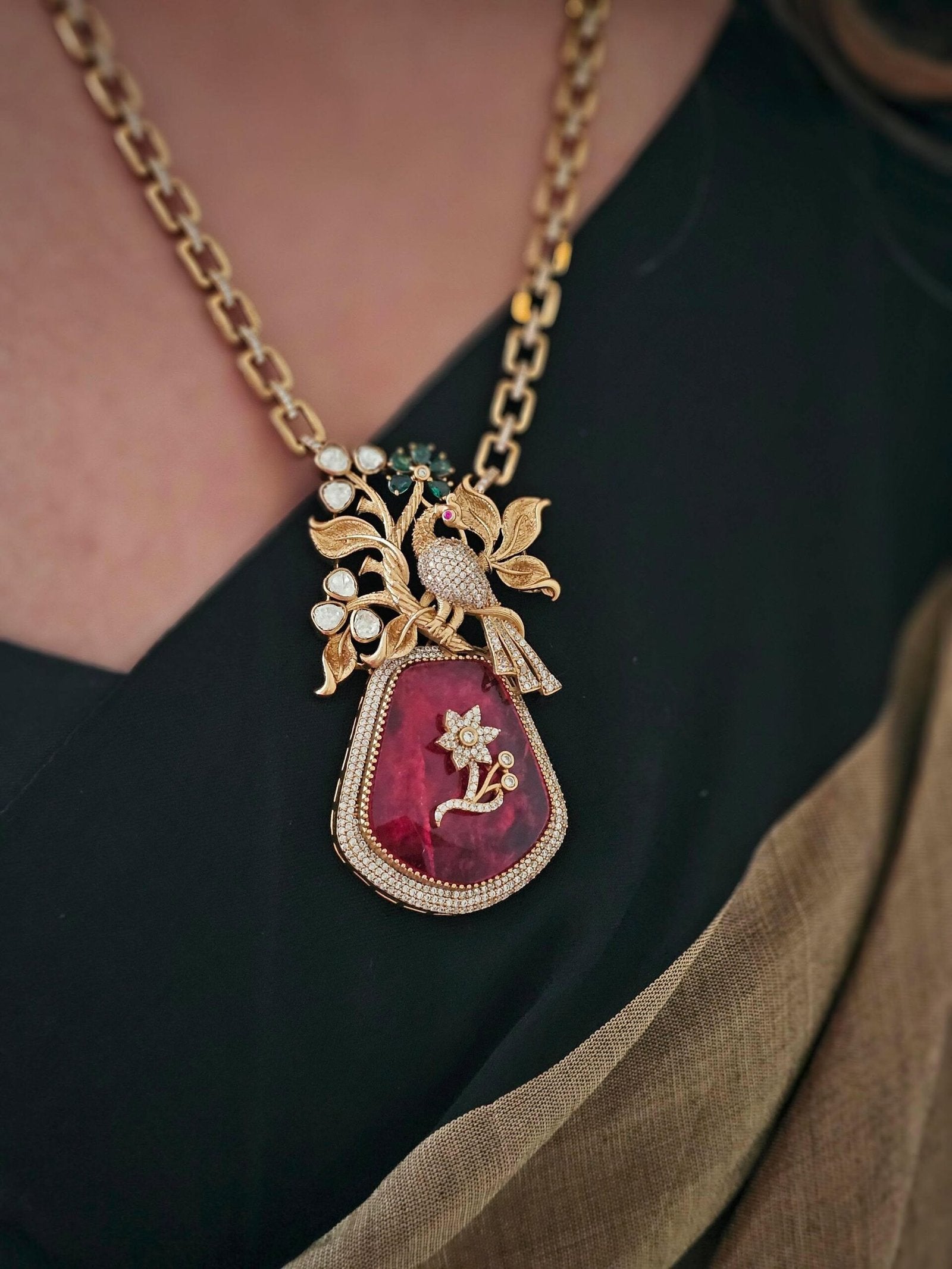 Mayurvan semi-precious stone long necklace