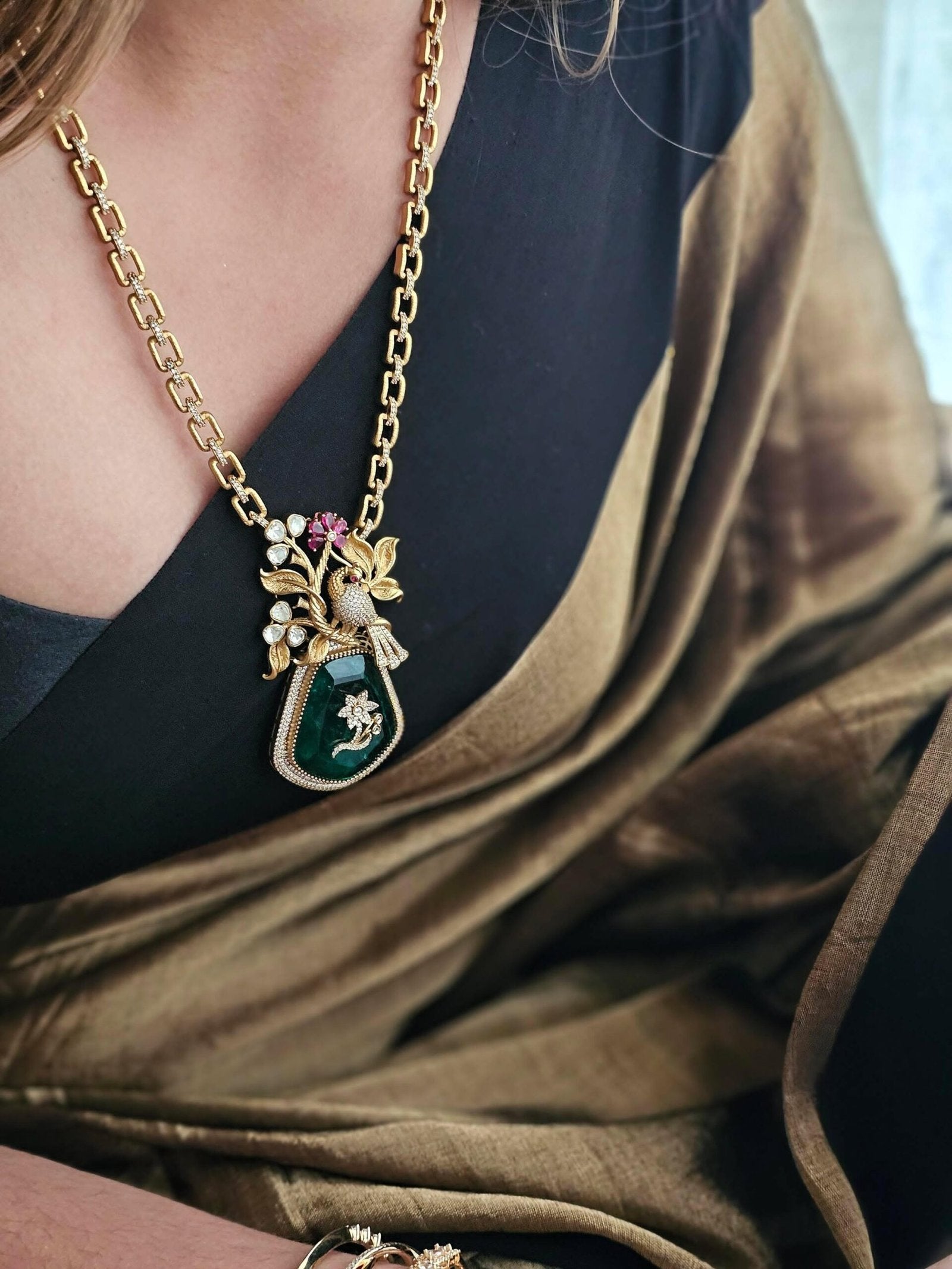 Mayurvan semi-precious stone long necklace