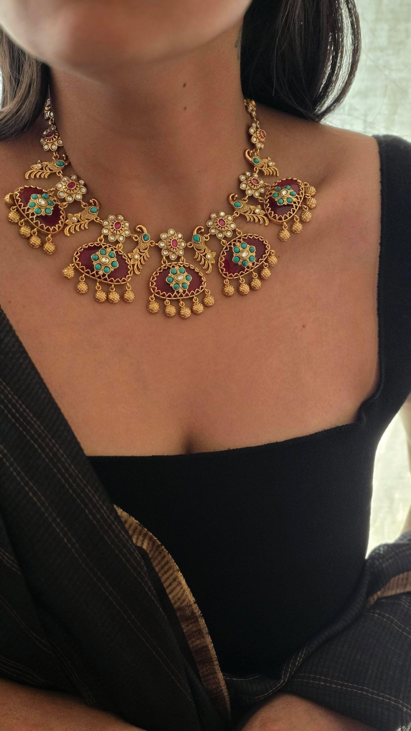 Meenlata handcrafted quartz and polki necklace
