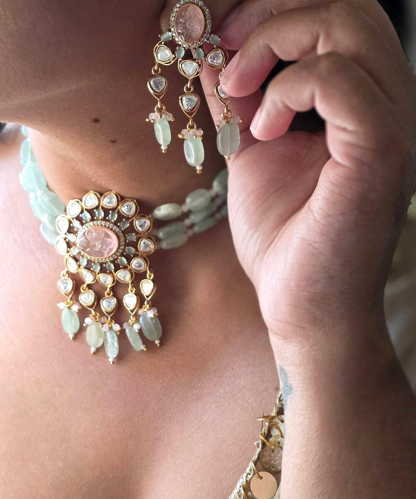 Latika pearl and polki choker