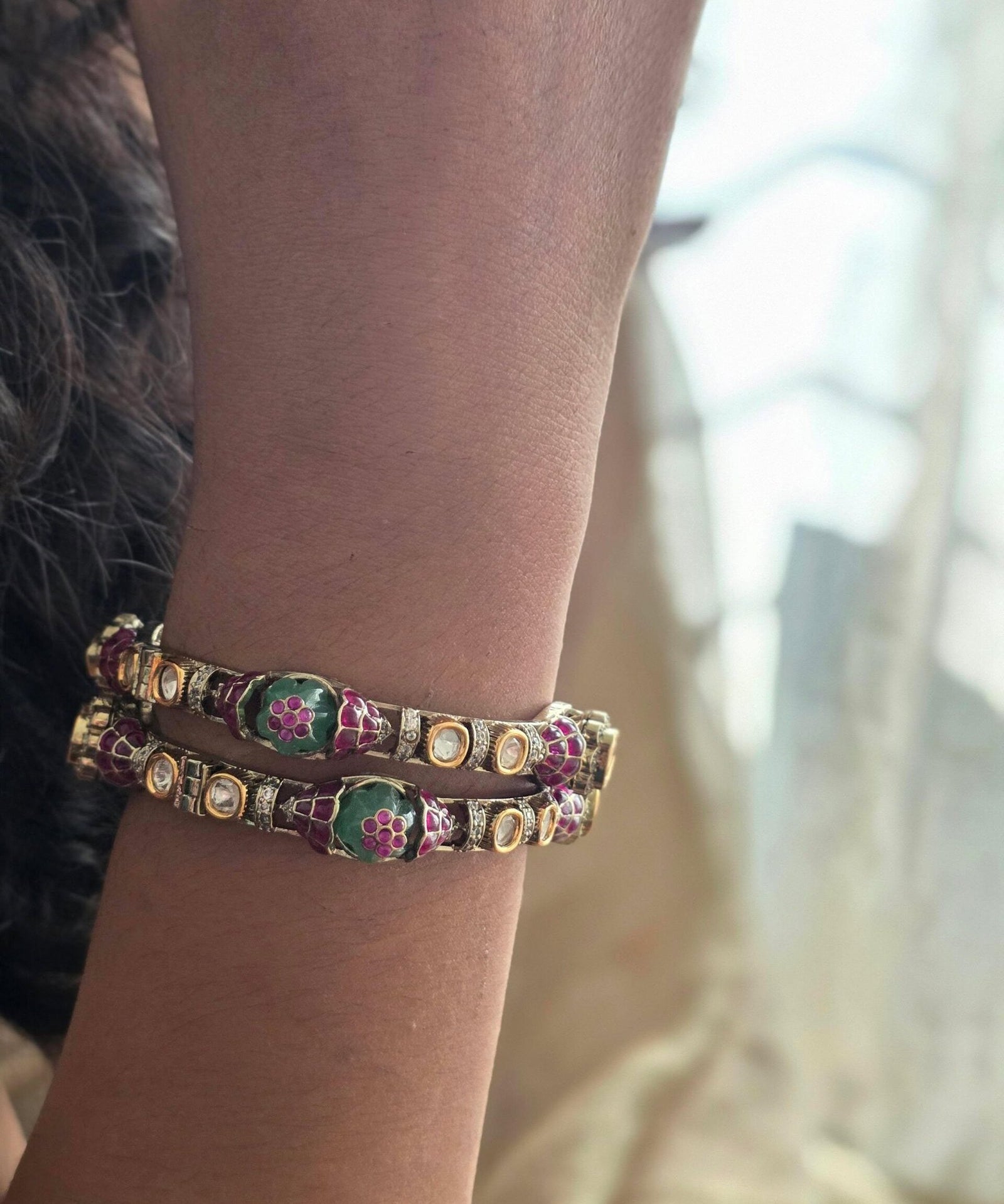 Anvit polki and quartz bangles