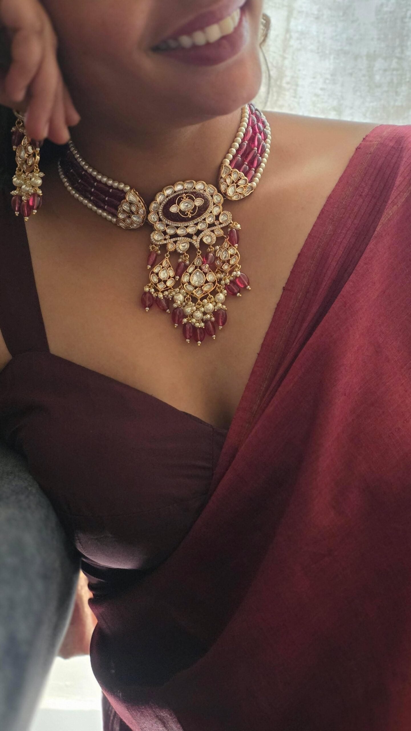 Jasleen polki and pearl choker