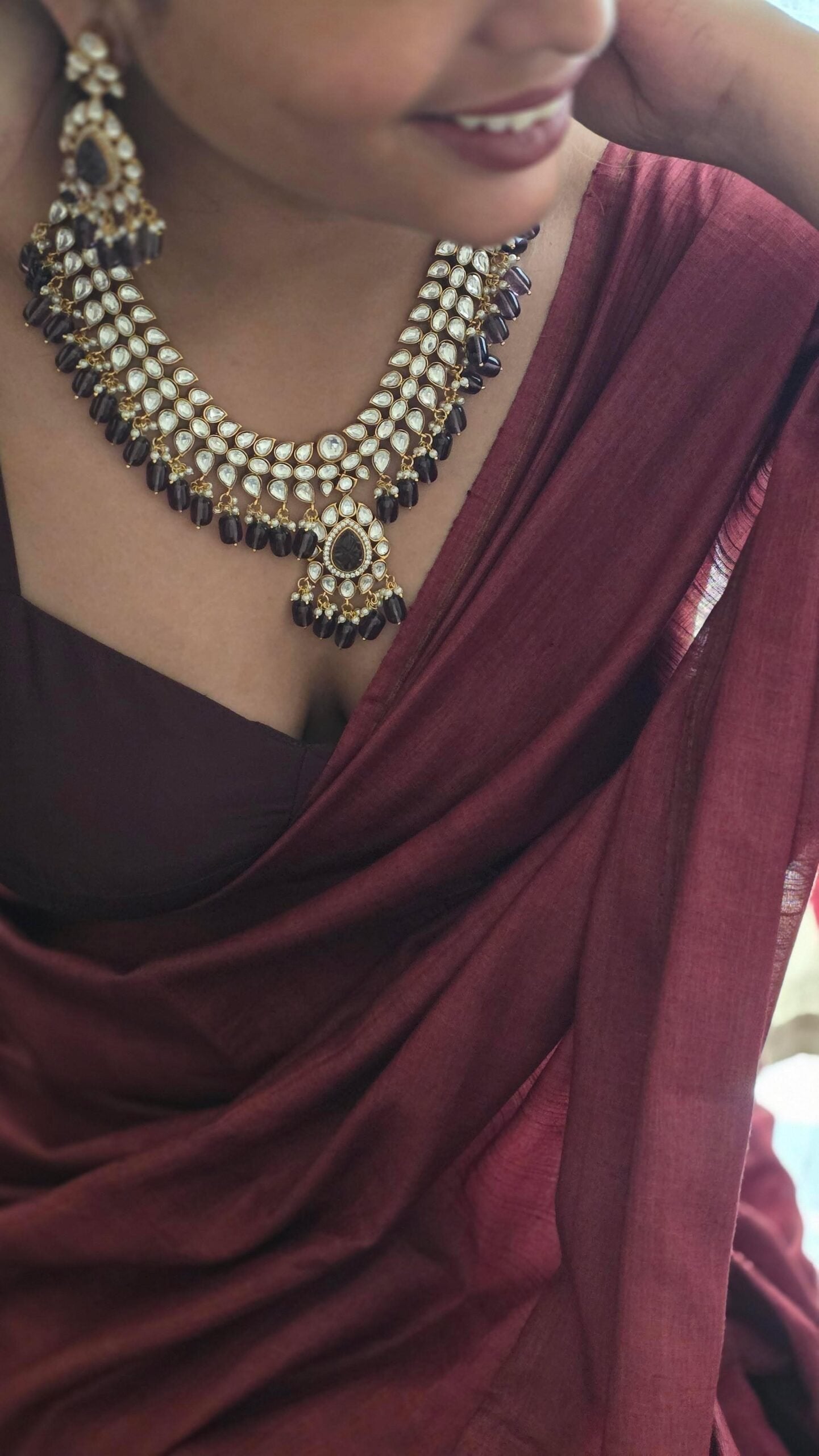Srushti polki and pearl necklace