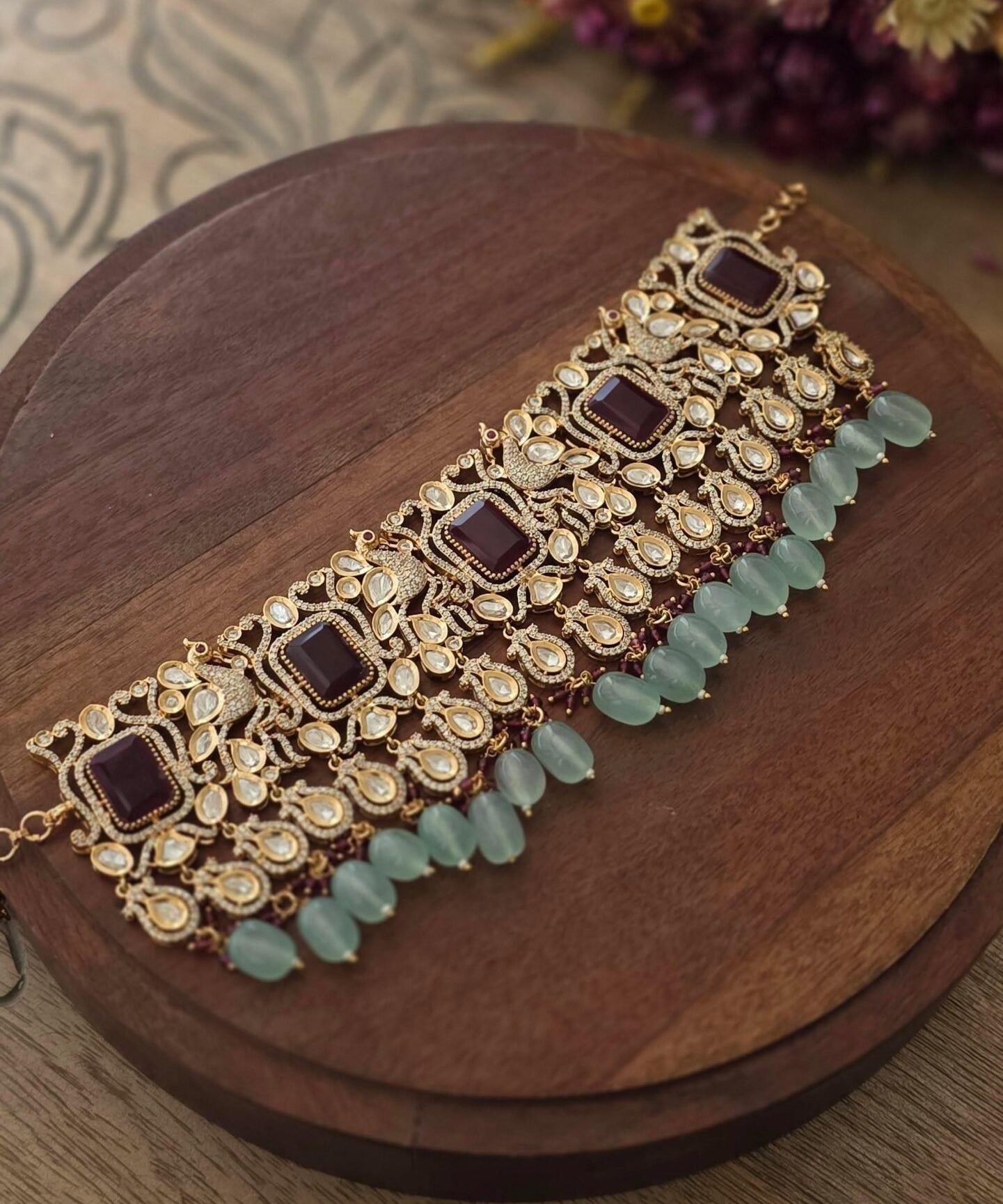 Mayur zari polki choker