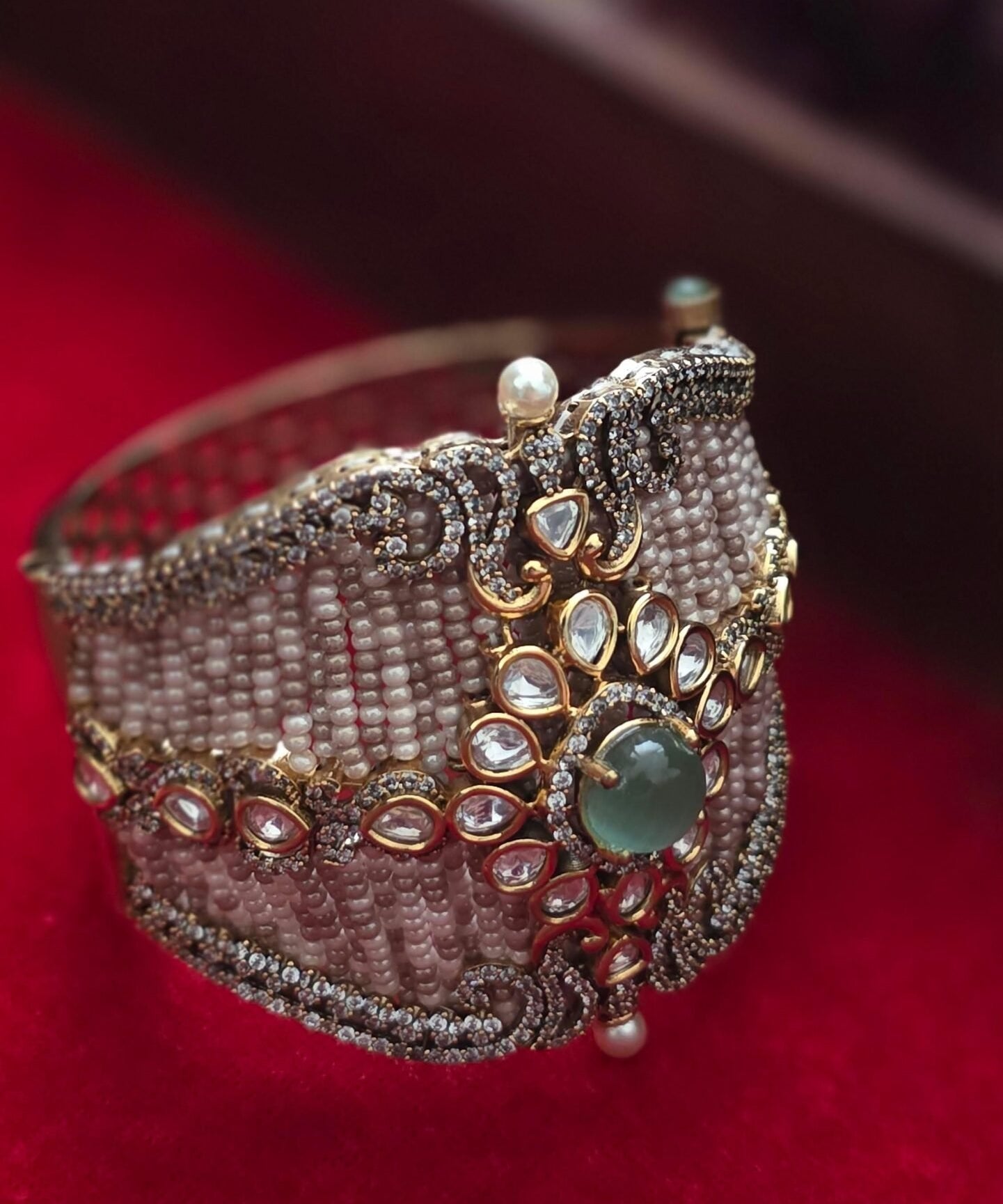 Aashi openable pearl and polki kada