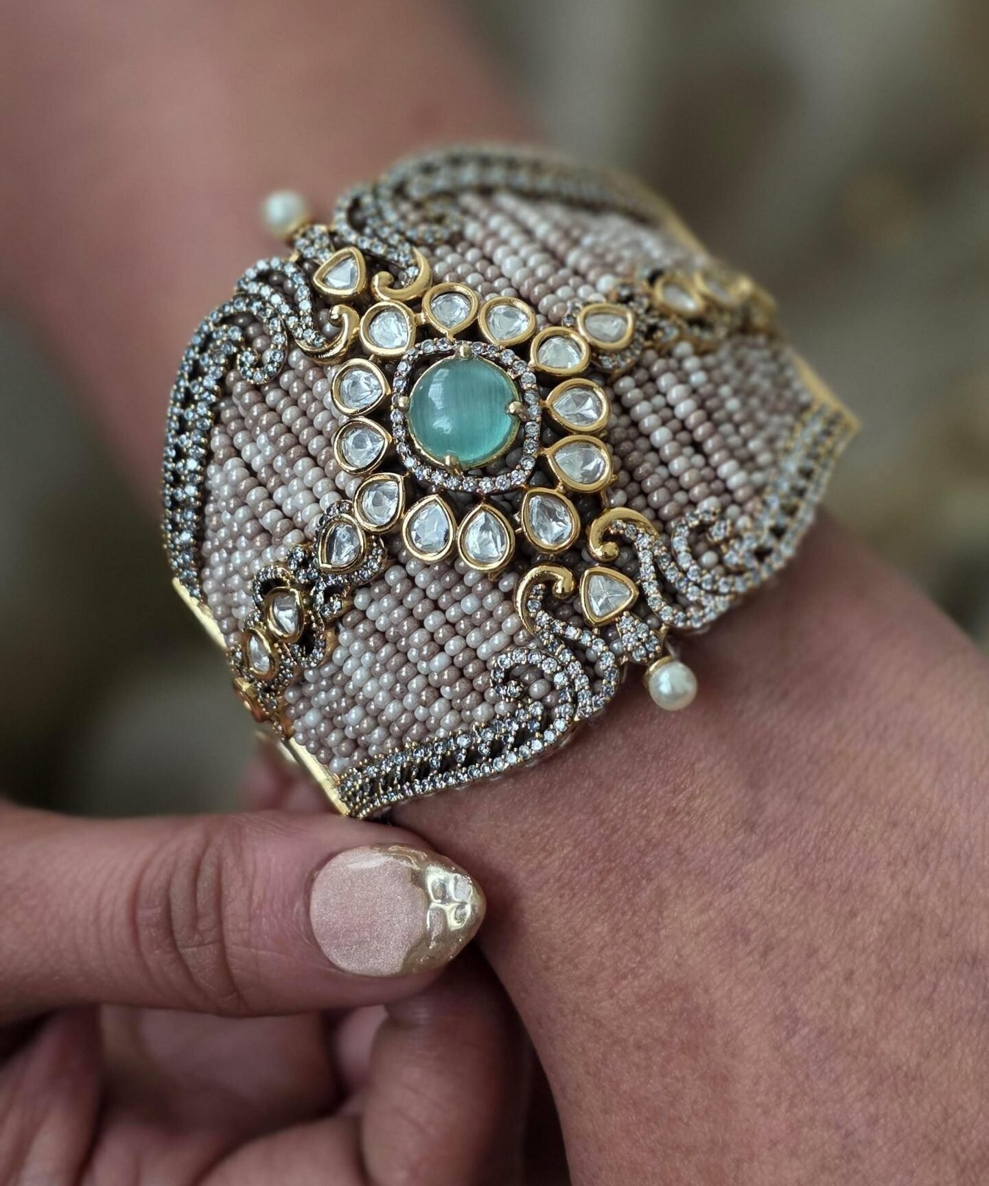 Aashi openable pearl and polki kada