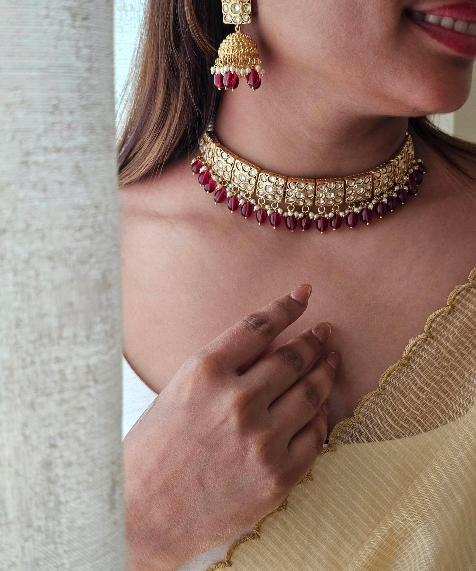 Afsa pearl and polki choker