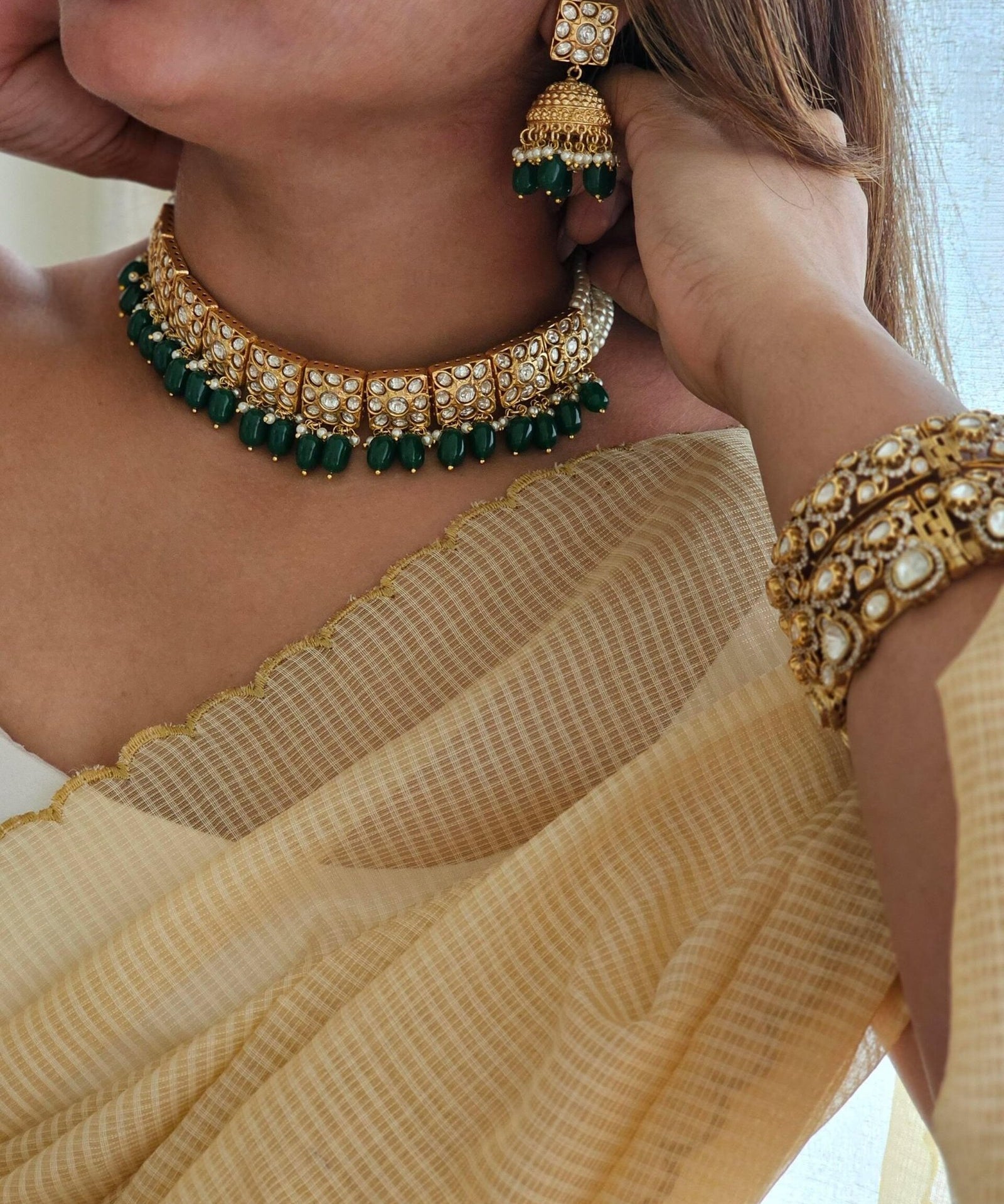 Afsa pearl and polki choker