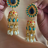 Karishma handcrafted pearl and polki jhumki