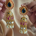 Karishma handcrafted pearl and polki jhumki
