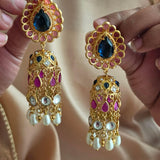 Karishma handcrafted pearl and polki jhumki