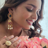 Karishma handcrafted pearl and polki jhumki