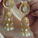 Karishma handcrafted pearl and polki jhumki