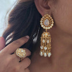 Karishma handcrafted pearl and polki jhumki