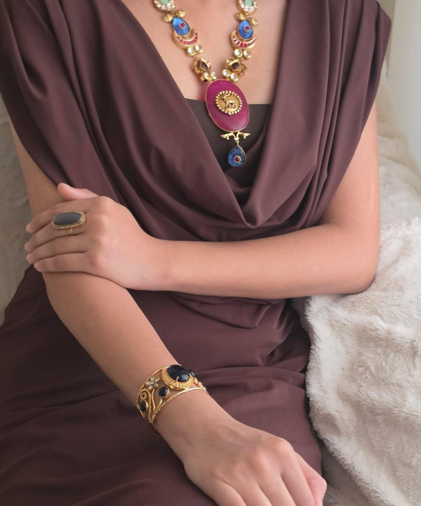 Magnolia semi-precious stone long necklace