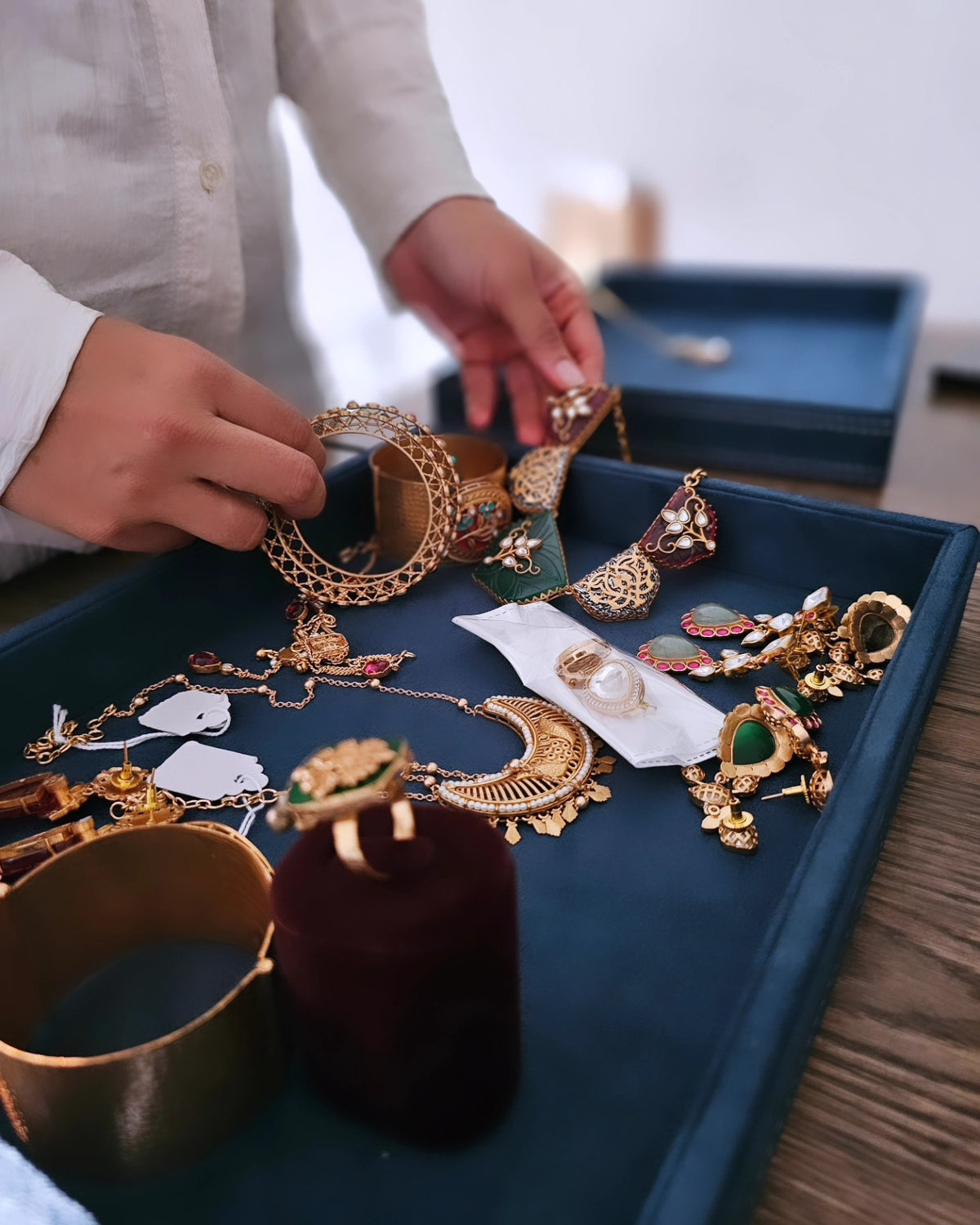 Pieces laid out on a tray at Studio Yuvaan