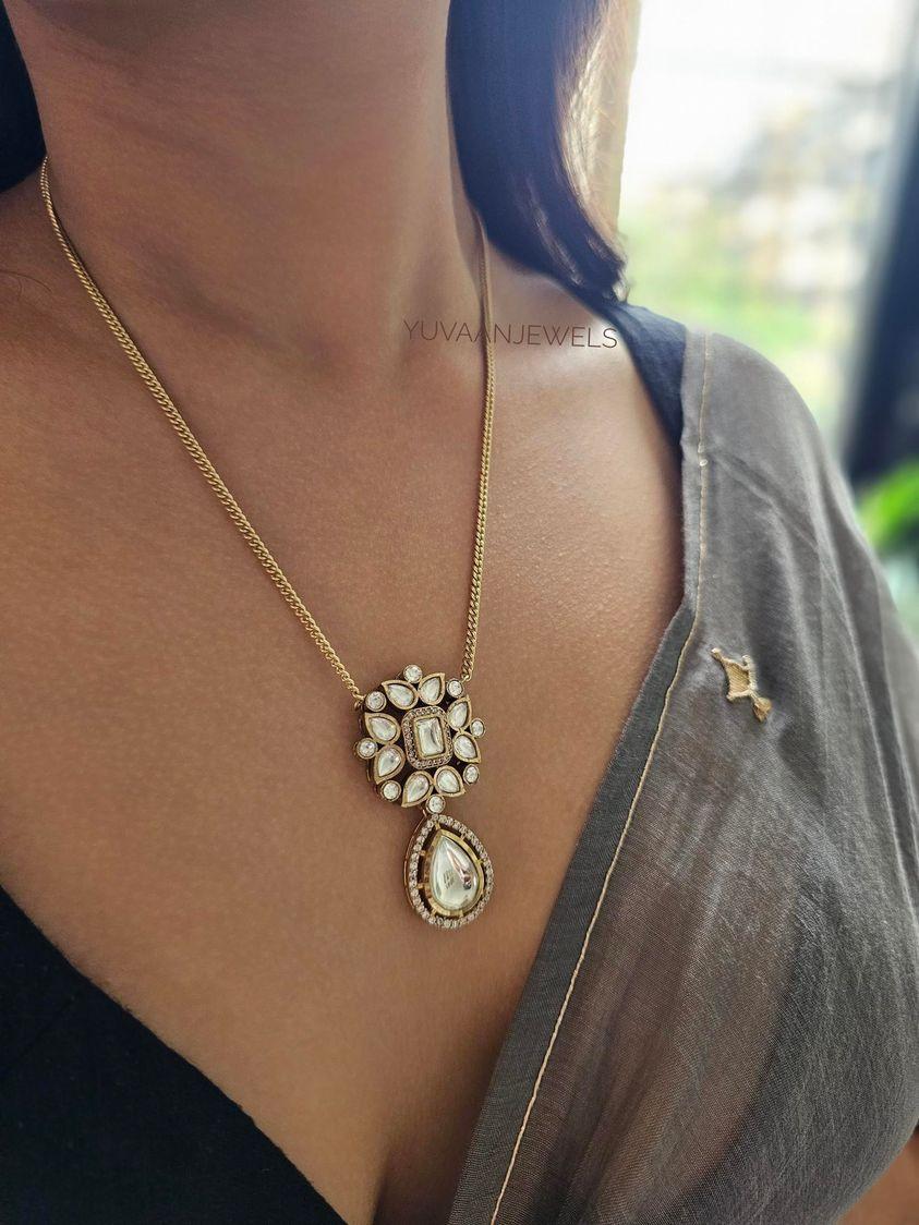 Tanya polki and quartz delicate necklace Thumbnail