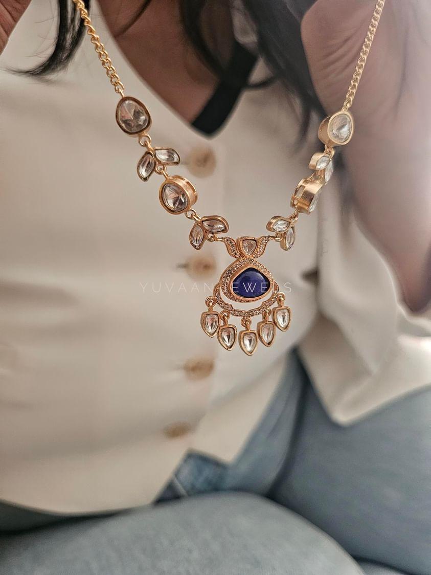 Hazel polki and quartz delicate necklace Thumbnail