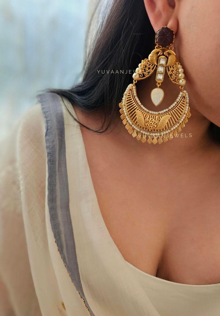 Shilpa Handcarved stone earings