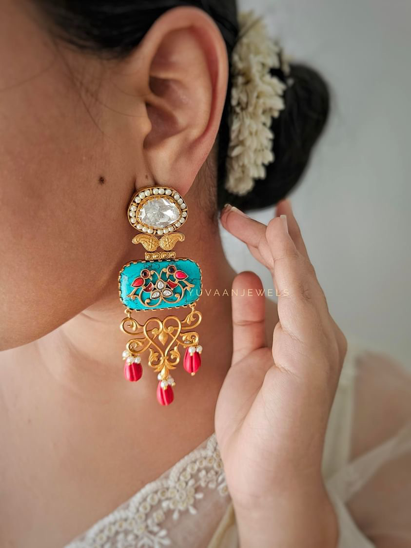 Prachi raw stone & Polki earrings