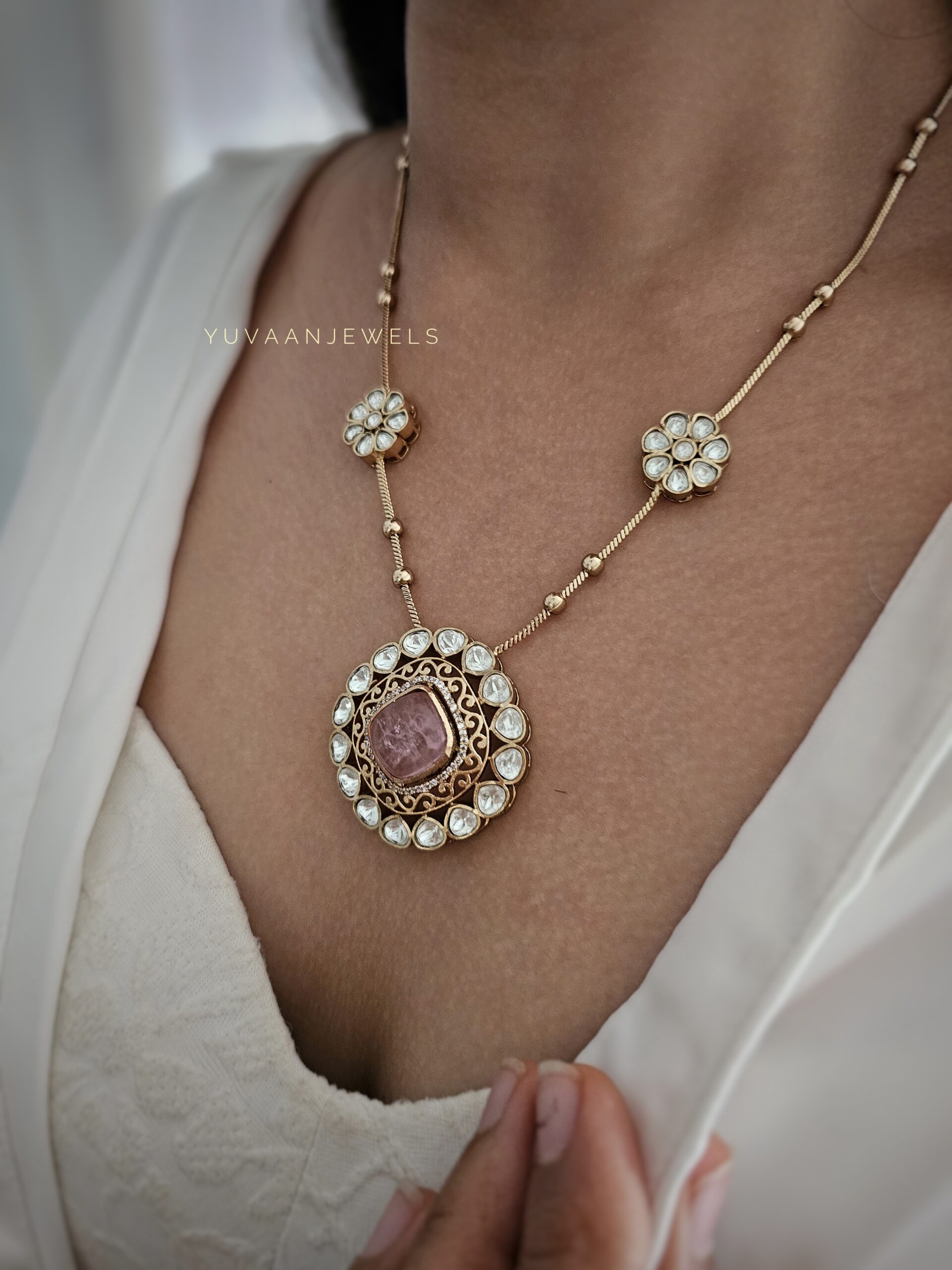 Mishani Long quartz and polki necklace Thumbnail