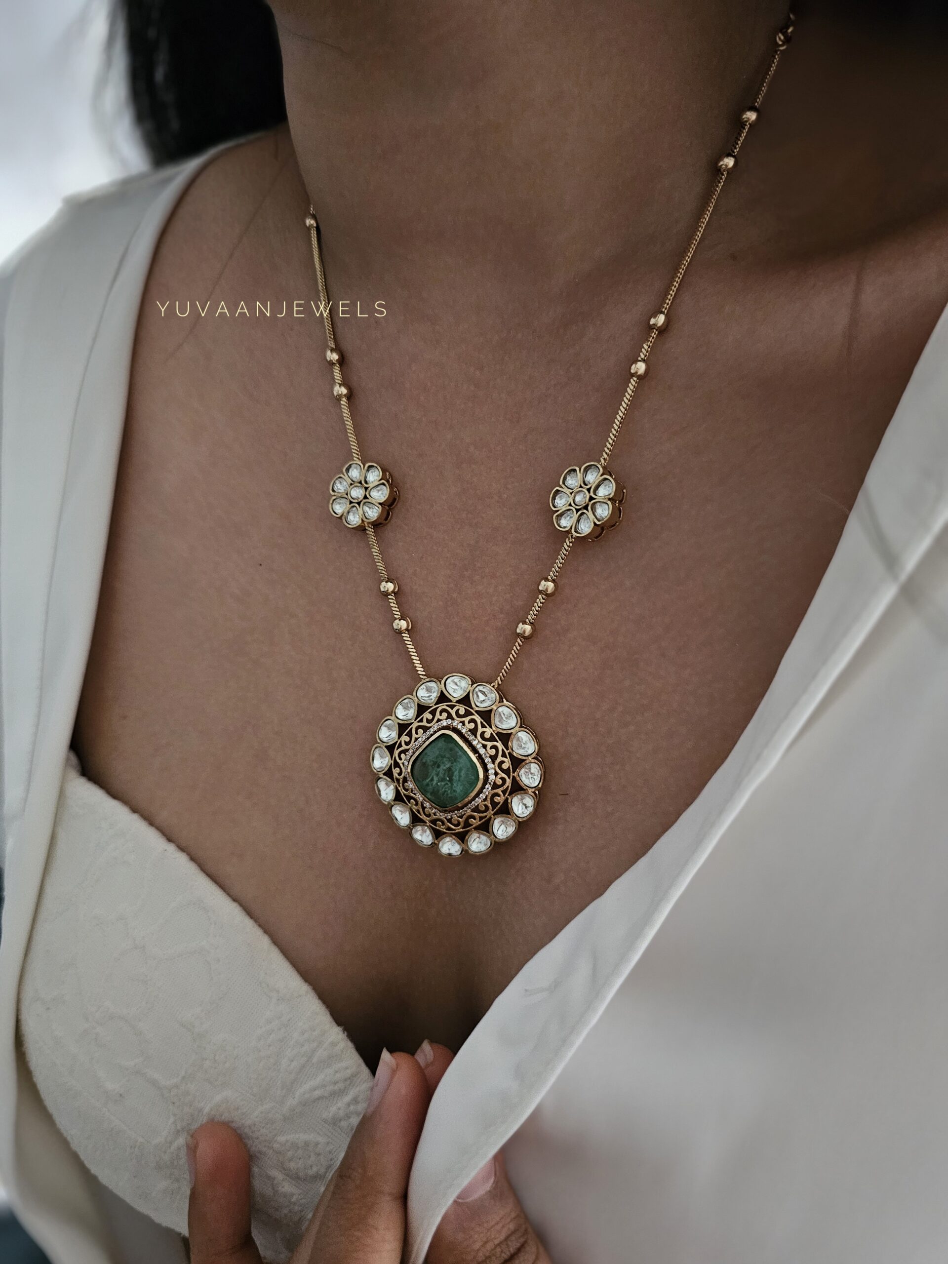 Mishani Long quartz and polki necklace Thumbnail