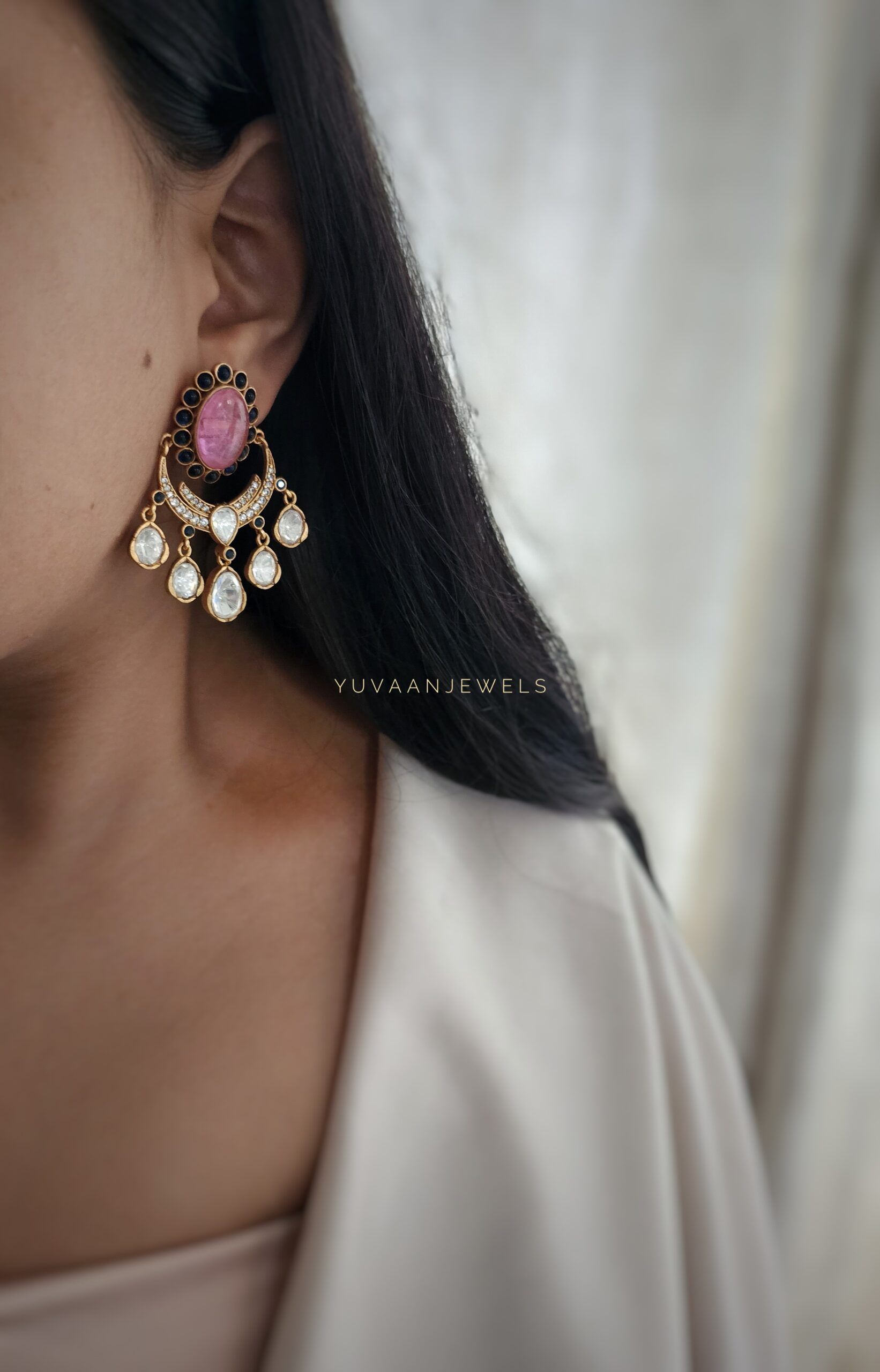 Roshni semi-precious stone & polki earings Thumbnail