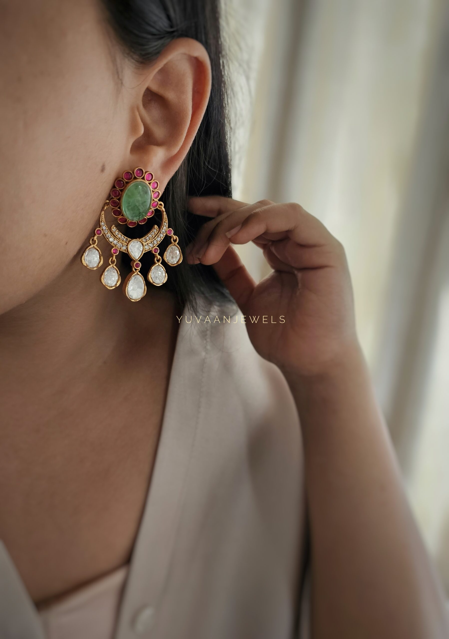 Roshni semi-precious stone & polki earings Thumbnail