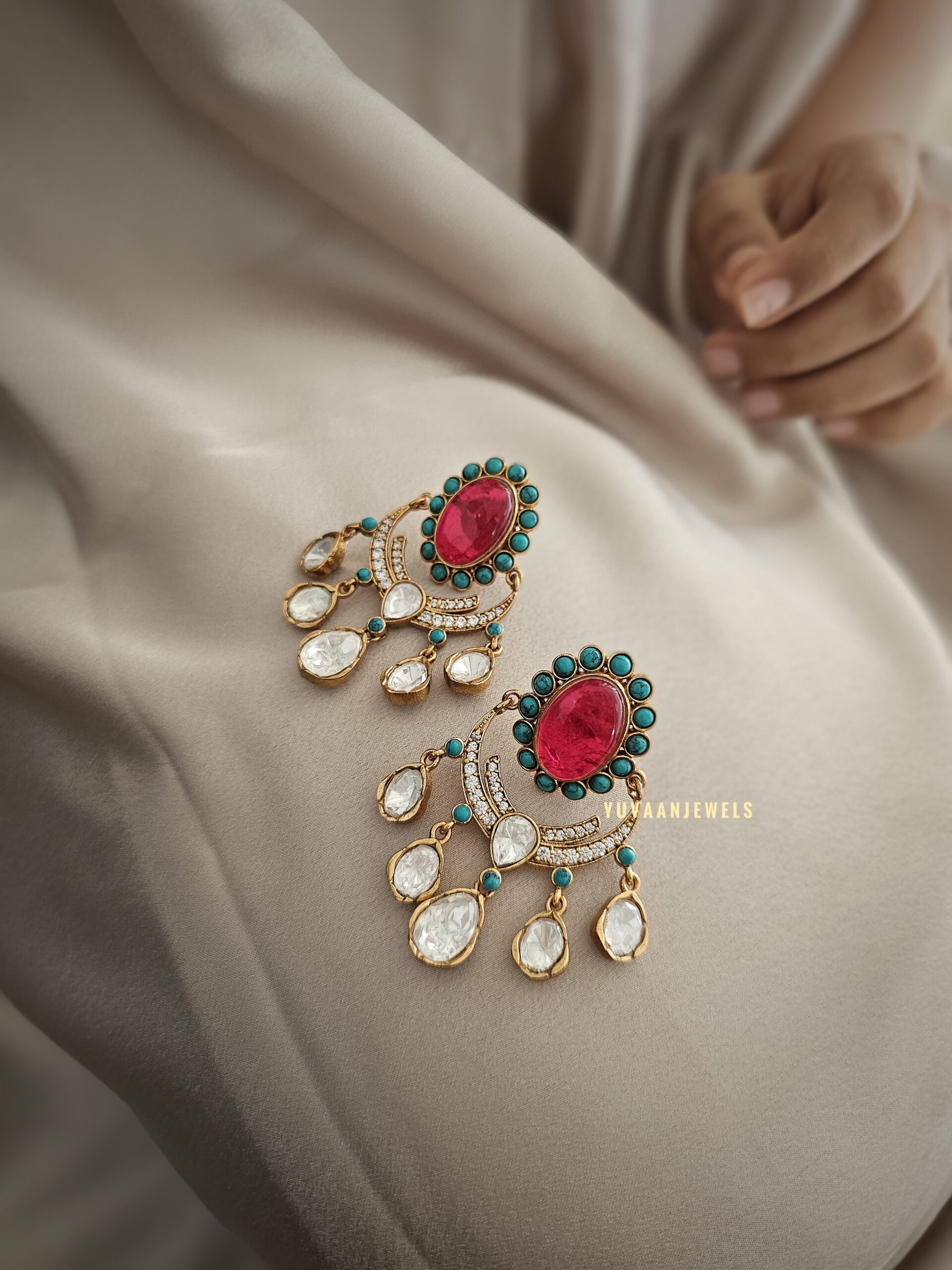 Roshni semi-precious stone & polki earings Thumbnail