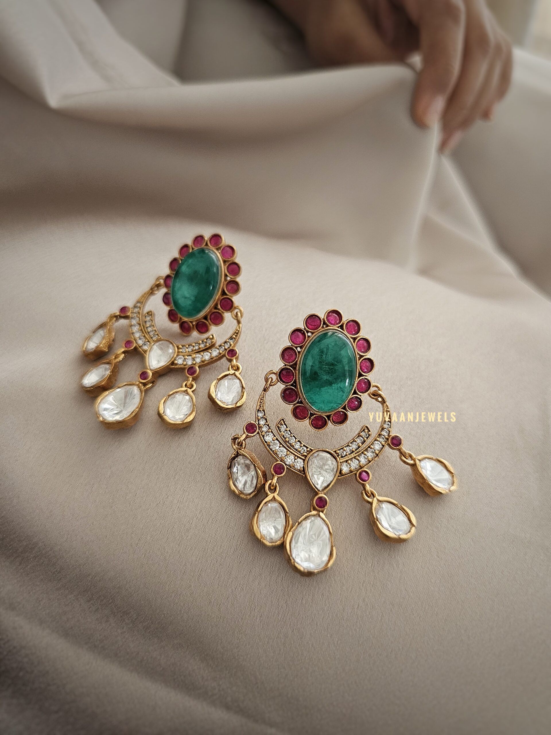 Roshni semi-precious stone & polki earings Thumbnail