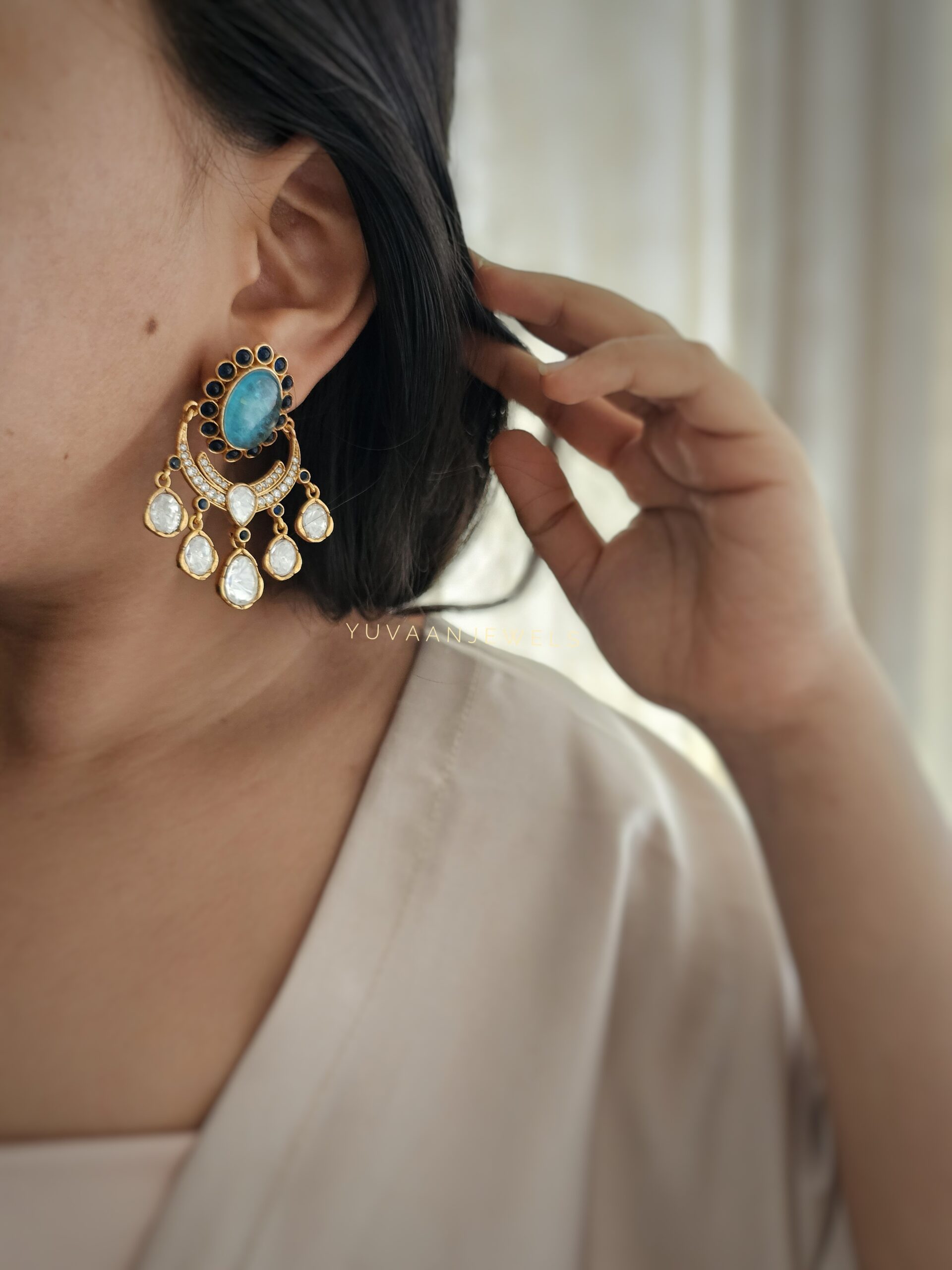 Roshni semi-precious stone & polki earings Thumbnail