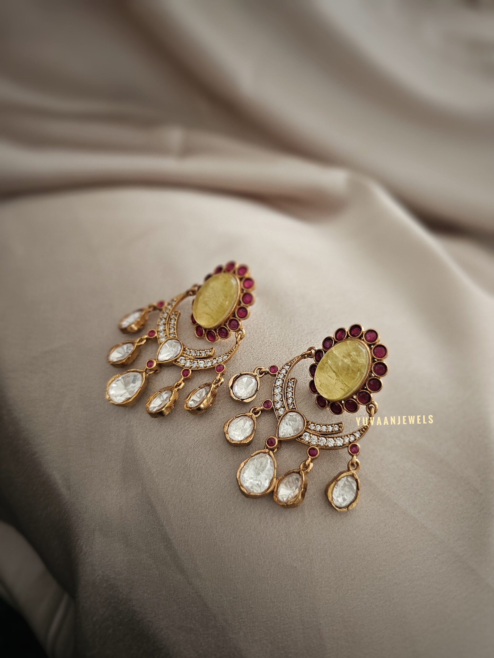 Roshni semi-precious stone & polki earings Thumbnail