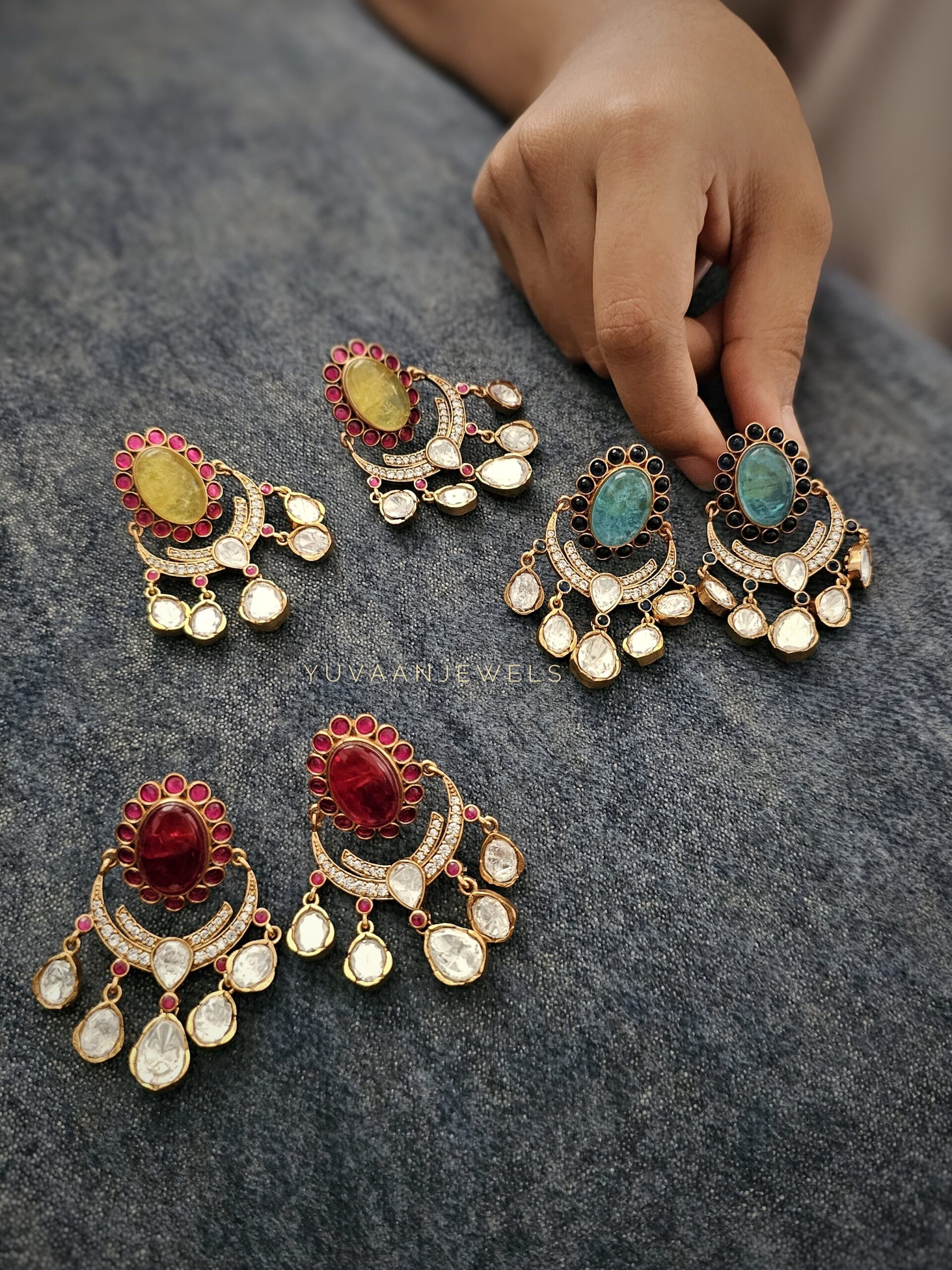 Roshni semi-precious stone & polki earings Thumbnail