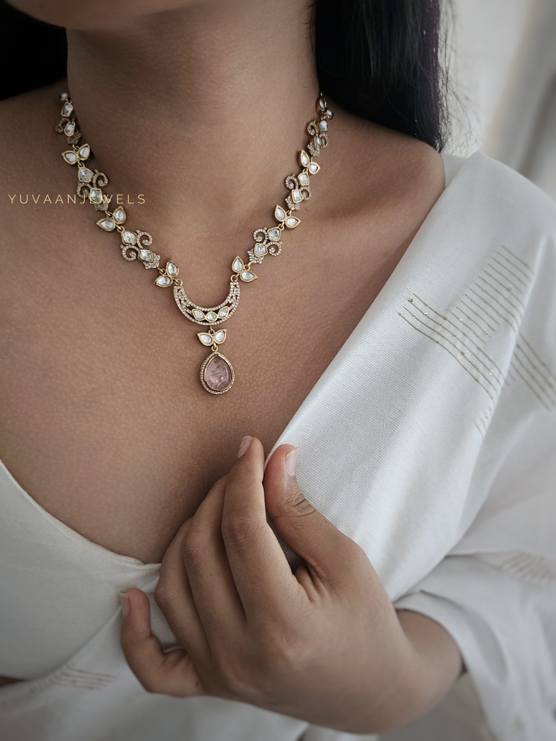 Sunidhi delicate polki & Quartz necklace Thumbnail