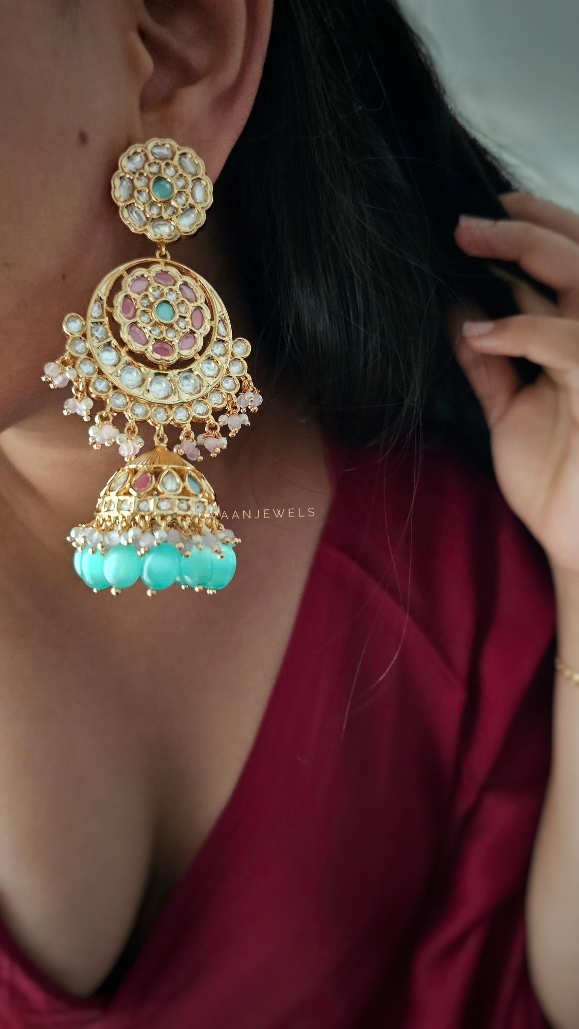 Vedika pearl&polki Long Jhumki Thumbnail