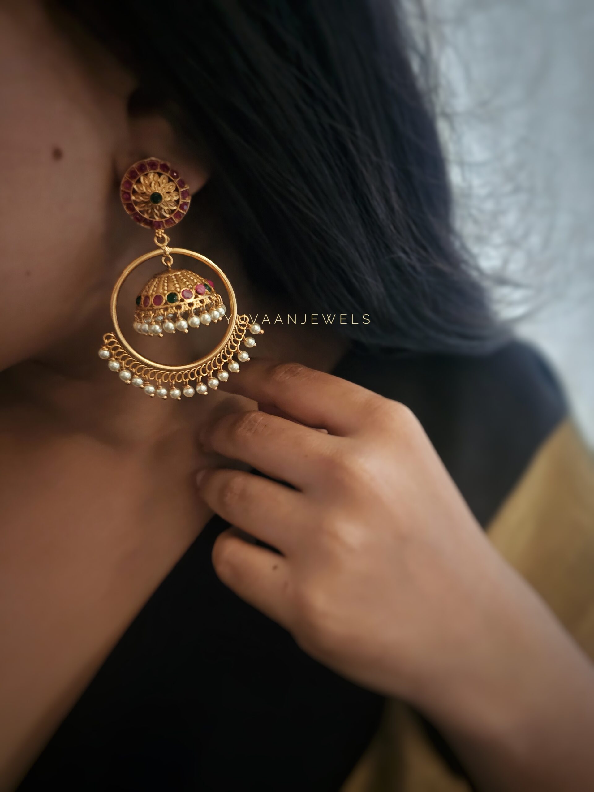 Shru gold handcrafted jhumki earings Thumbnail