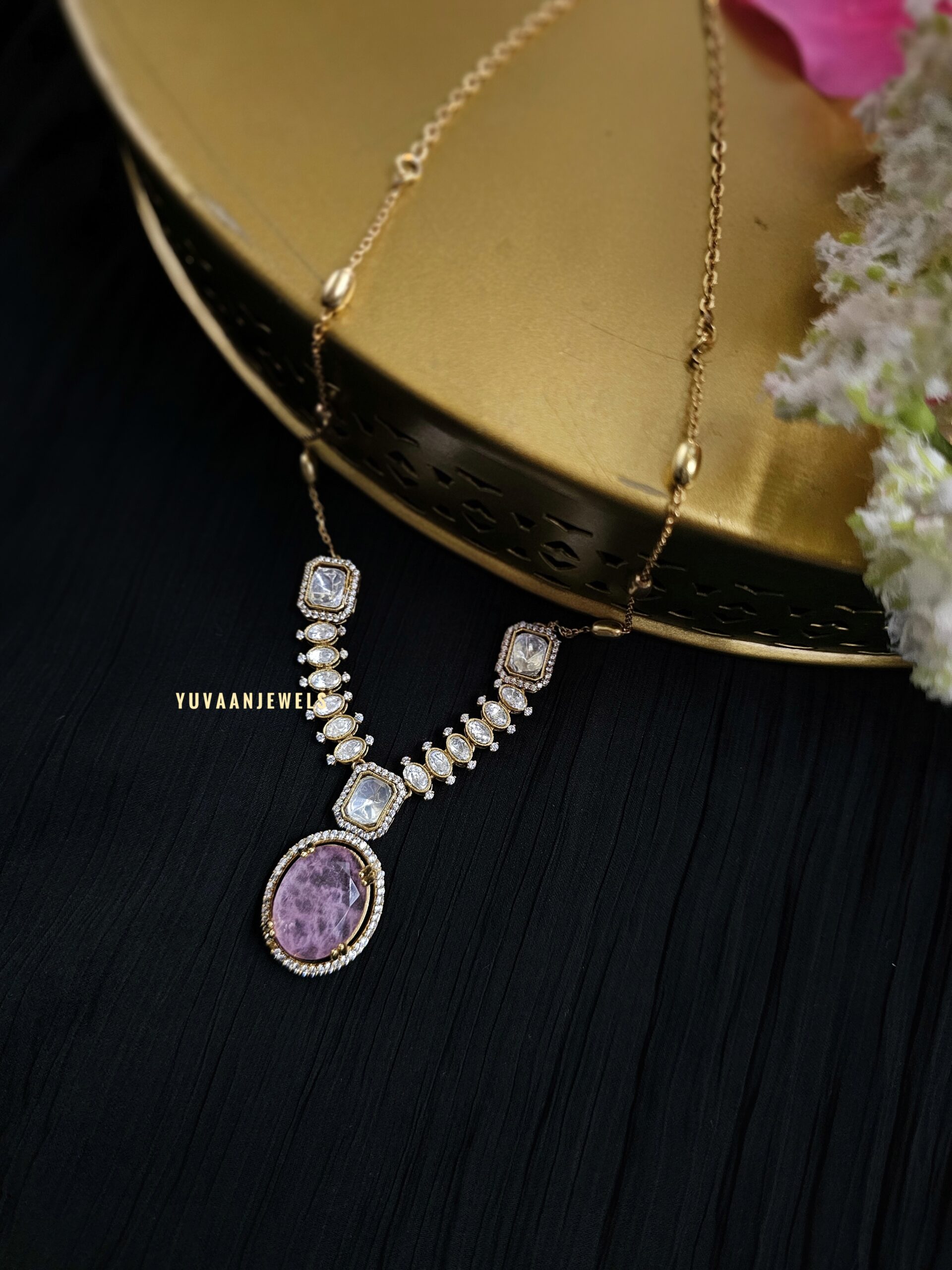 Sanjana Quartz and polki delicate necklace Thumbnail