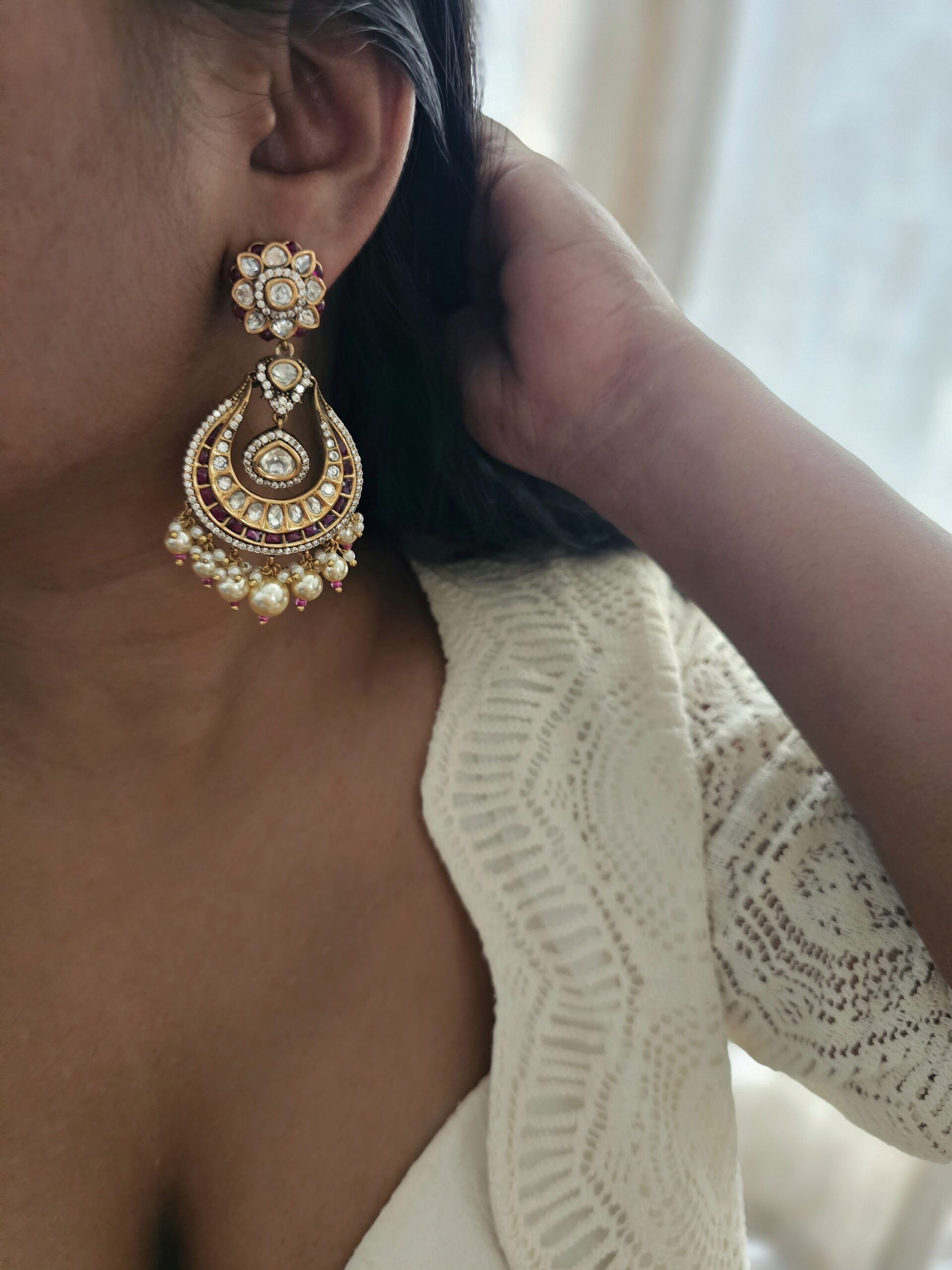 Ruhi pearls and polki earrings Thumbnail