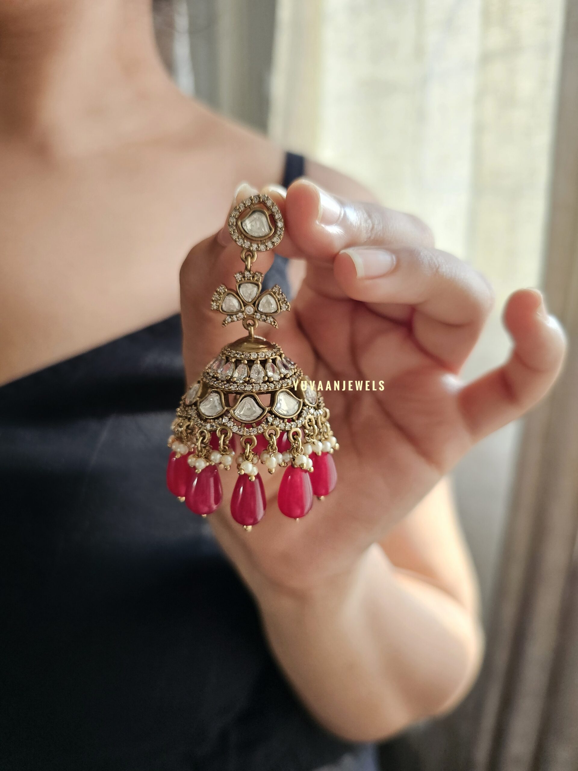 Resham antique Polki Jhumki Thumbnail