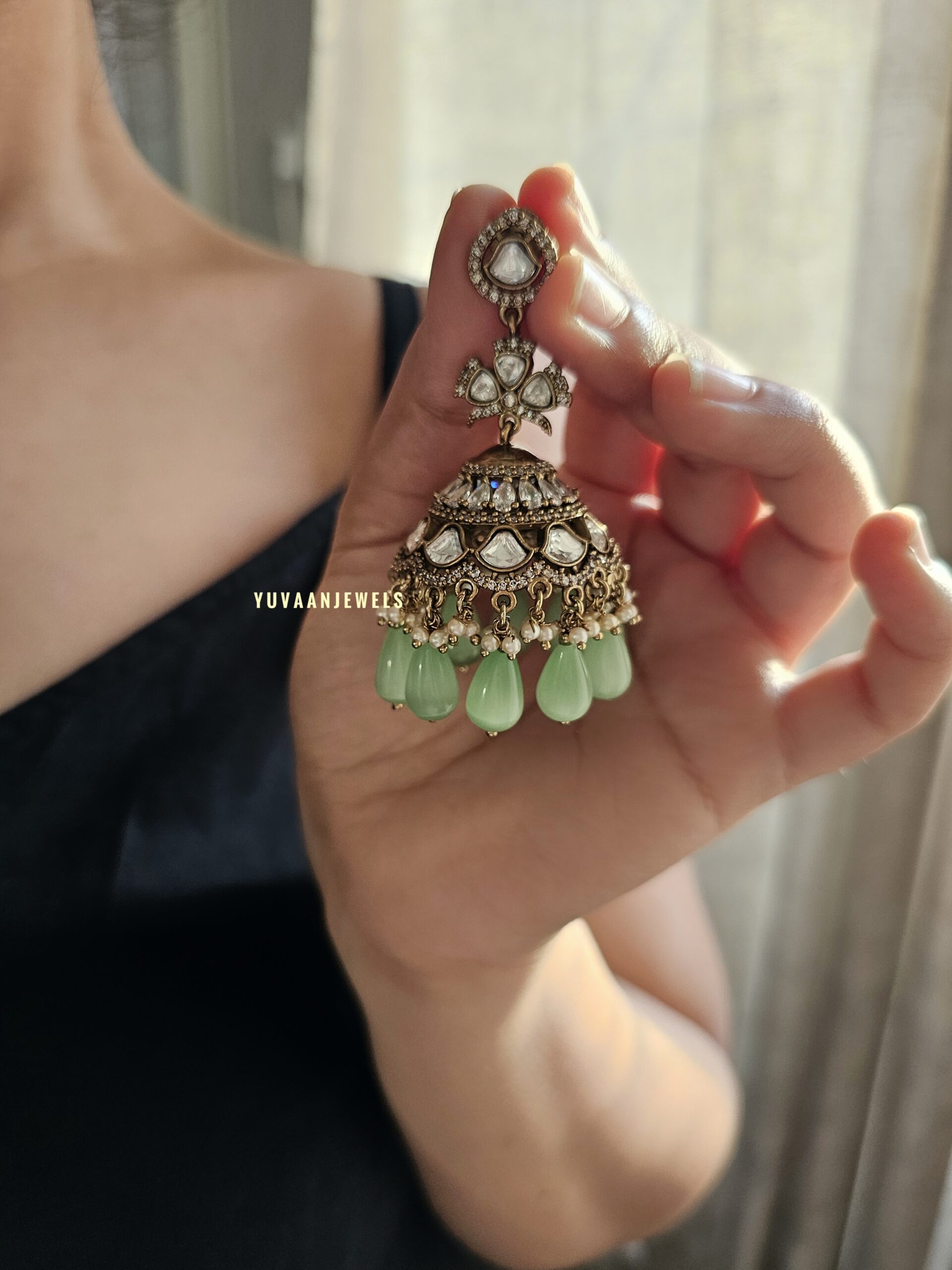 Resham antique Polki Jhumki Thumbnail