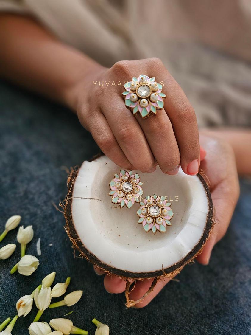 Moh karna phool studs and ring Thumbnail