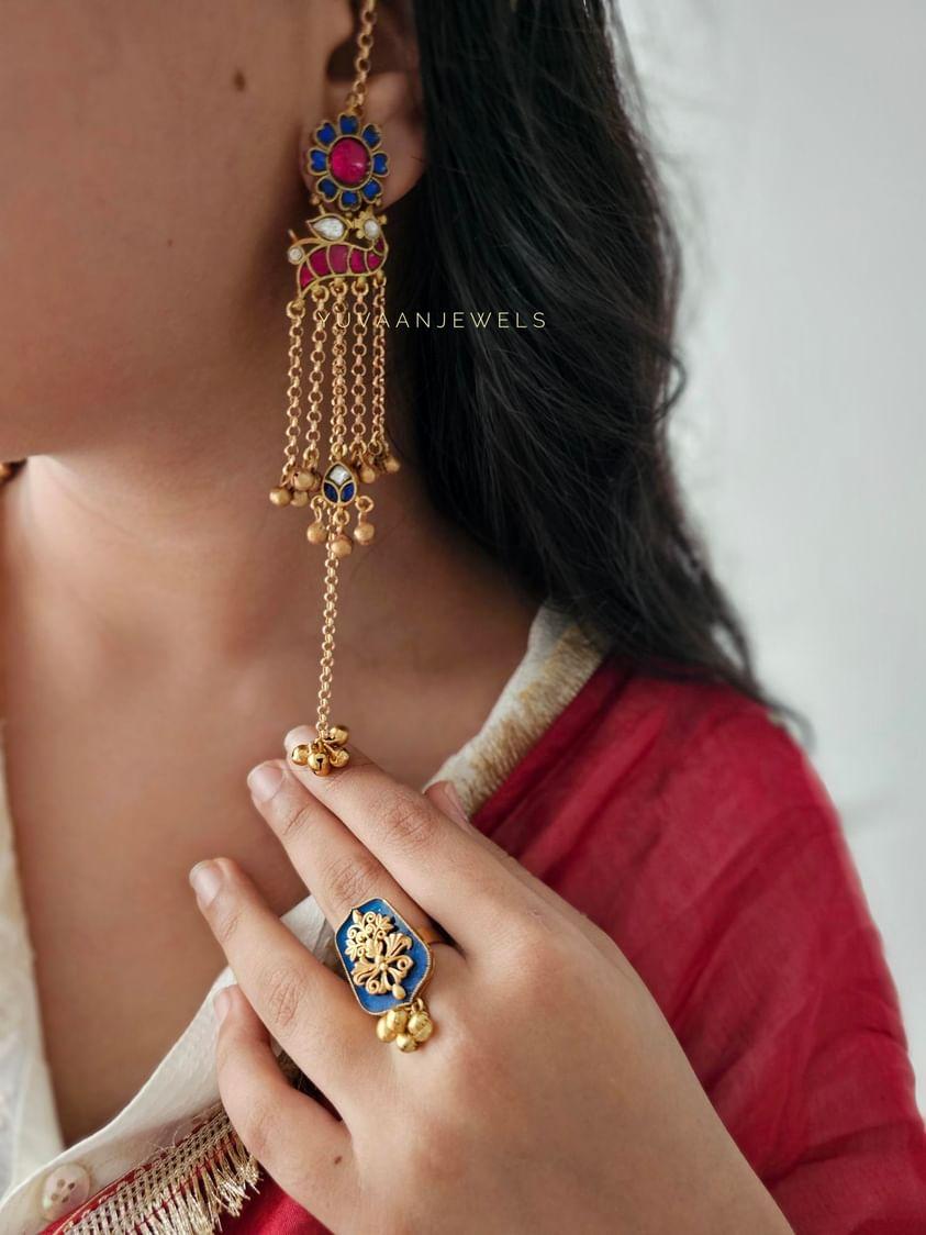 Anindita handcrafted earrings with kaan chain Thumbnail