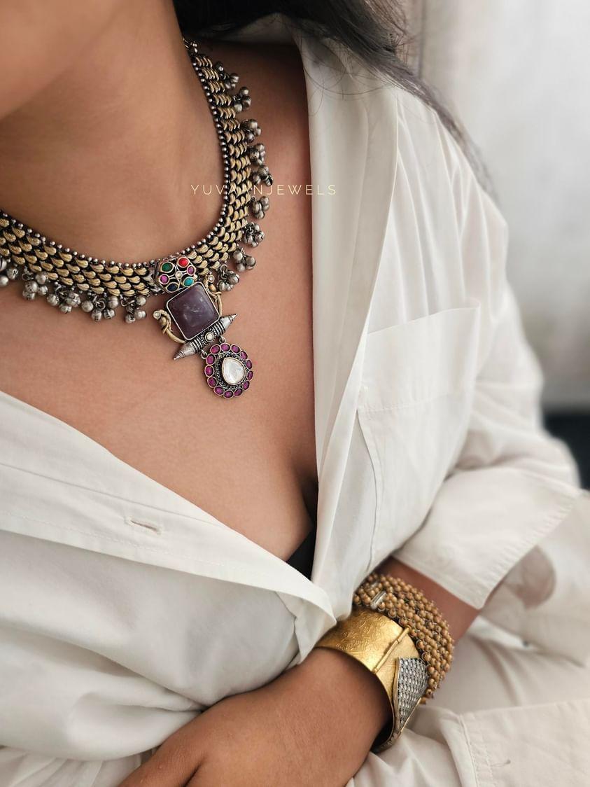Aakash two toned necklace Thumbnail
