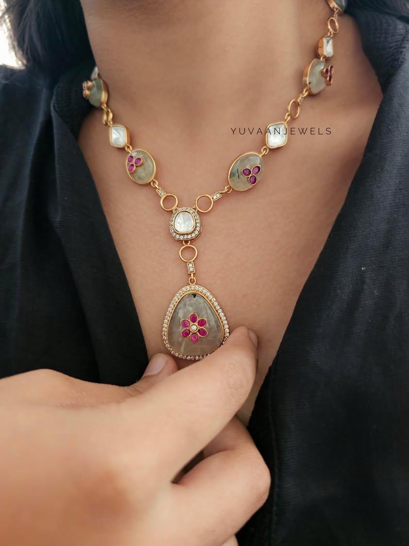 Meet long natural stone necklace Thumbnail